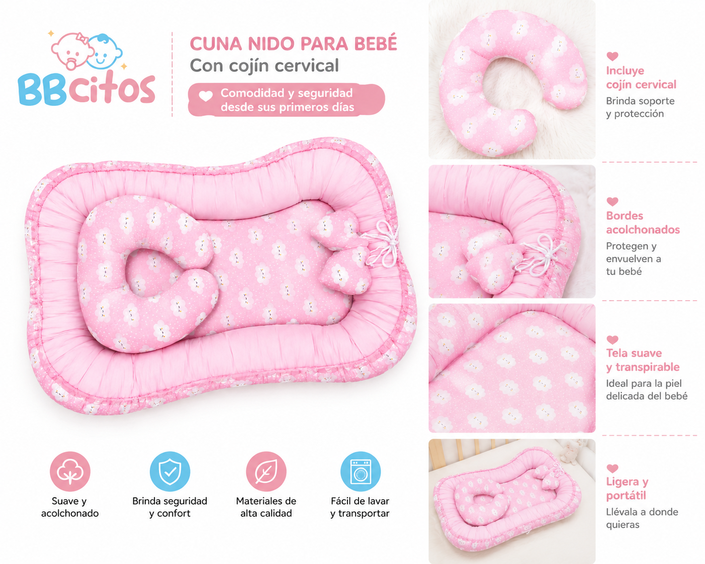 Cuna Nido Portátil para Bebé | Comodidad y Seguridad desde el Primer Día