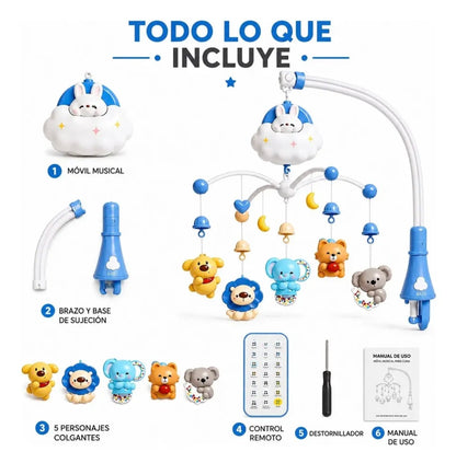 Móvil De Cuna Para Bebés Con Luz Musica Y Control Nube ☁️
