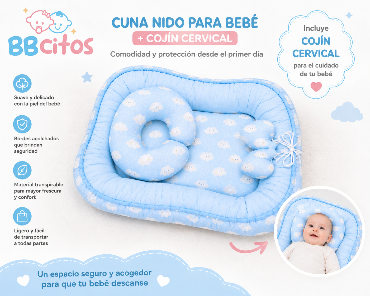 Cuna Nido Portátil para Bebé | Comodidad y Seguridad desde el Primer Día