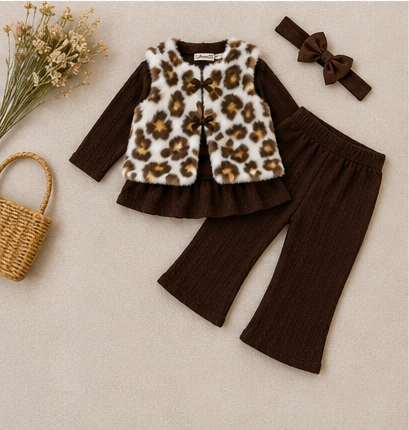 Conjunto Beba Top + Pantalón Acampanado + Chaleco Peludito + Cintillo