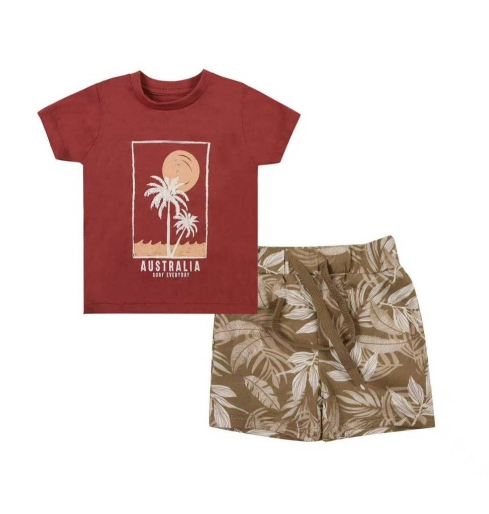 Conjunto de Verano para Bebé Niño: Polera Palmeras y Short de Algodón