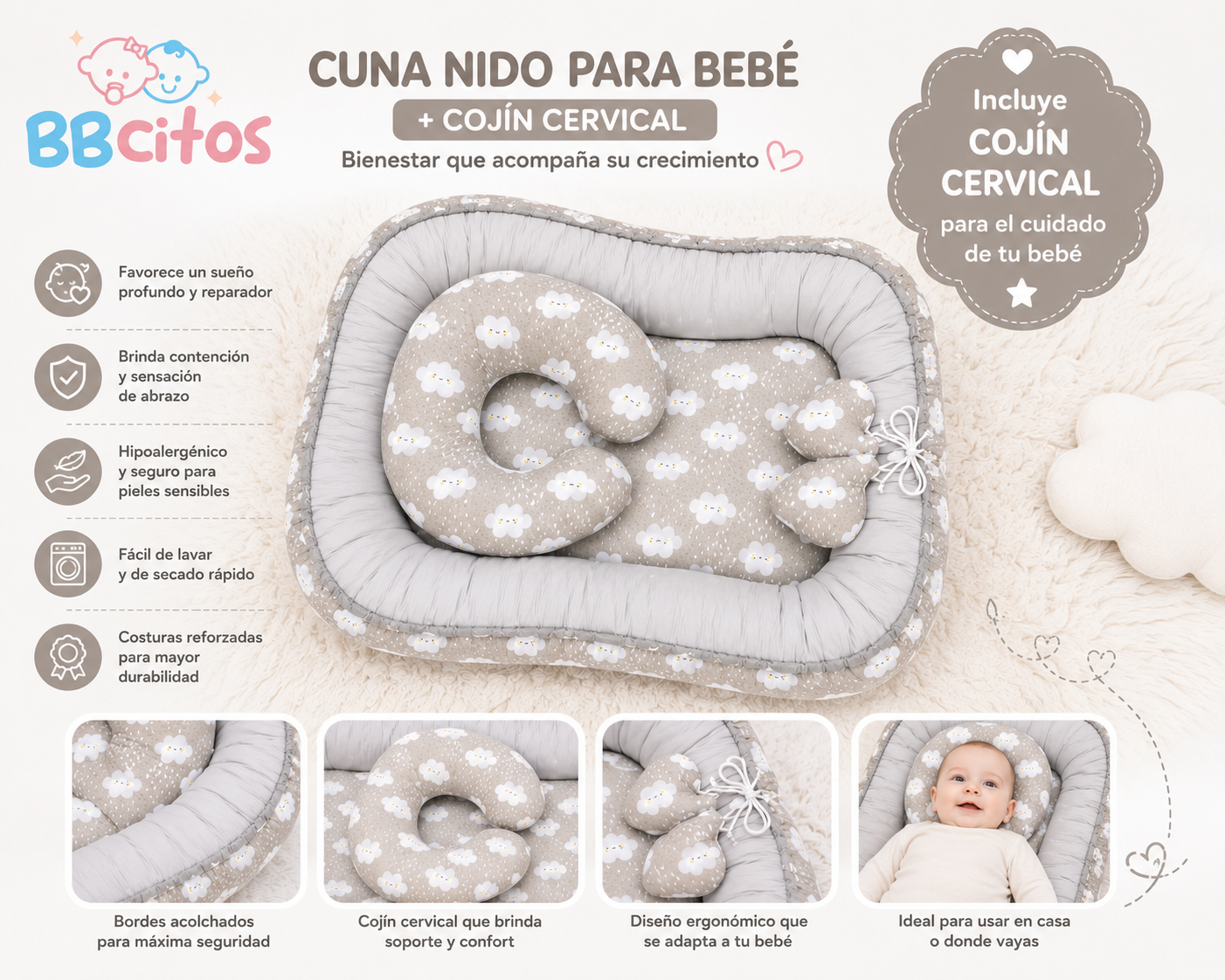 Cuna Nido Portátil para Bebé | Comodidad y Seguridad desde el Primer Día