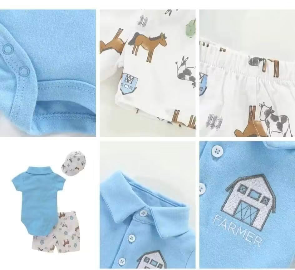 Conjunto de Verano para Bebé Niño de 3 Piezas: Body, Short y Jockey