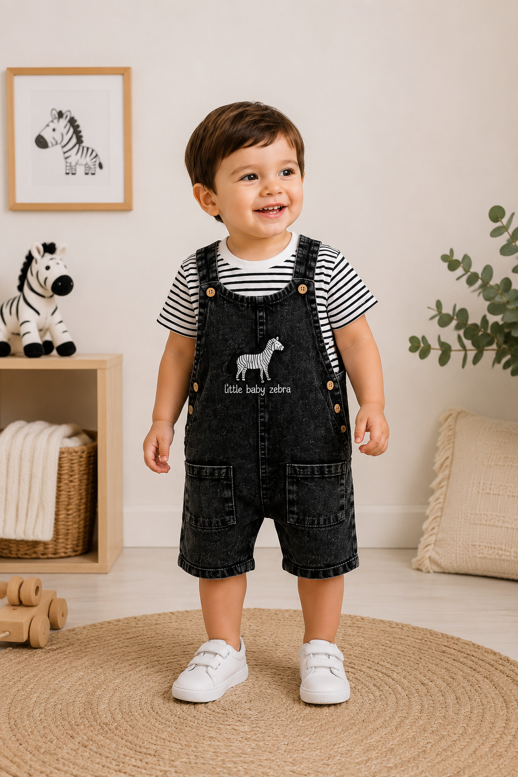 Jardinera Bebé Bordada | Conjunto con Polera Verano Niño | Ballena o Cebra