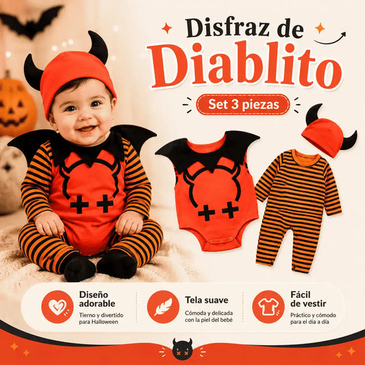 Disfraz de Diablito Halloween Bebé | Set 3 Piezas con Alas