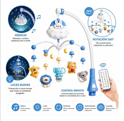 Móvil De Cuna Para Bebés Con Luz Musica Y Control Nube ☁️