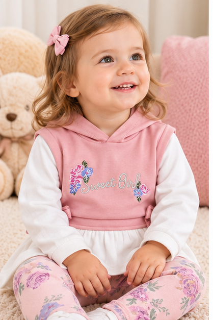 Conjunto Buzo Sweet Girl para Bebé Niña – Polerón con Capucha y Leggings