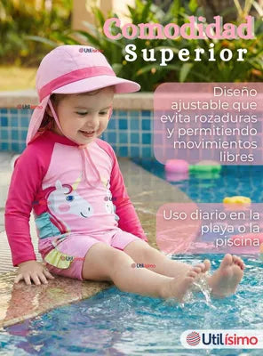 Traje de Baño Enterito Unicornio con Gorro