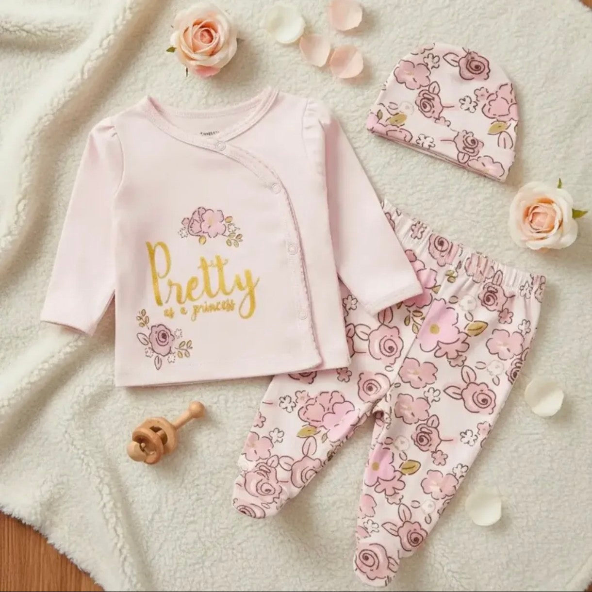 Pijama Algodón con Gorro Algodón Flores Rosa
