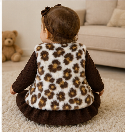 Conjunto Beba Top + Pantalón Acampanado + Chaleco Peludito + Cintillo