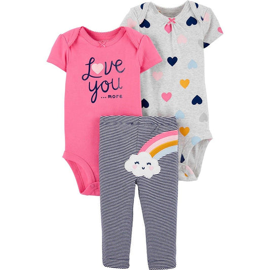 Conjunto Algodón 2 bodys+ pantalón corazones