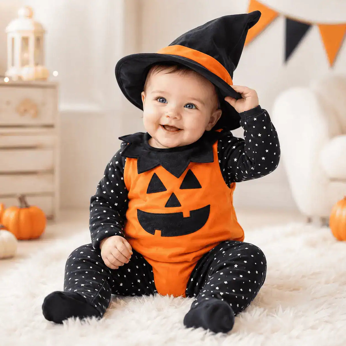 Disfraz de Calabaza Halloween Bebé | Set 3 Piezas con Sombrero