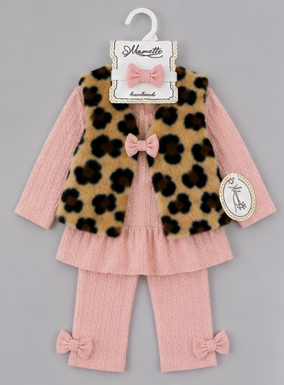 Conjunto Beba Top + Pantalón Acampanado + Chaleco Peludito + Cintillo