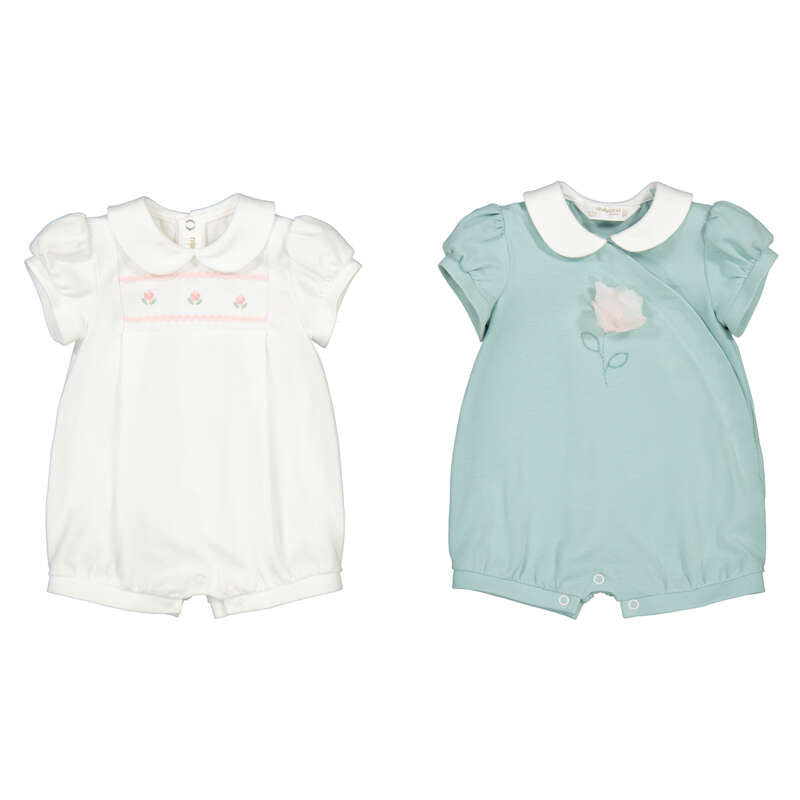 Set 2 Mamelucos Cortos bordados de 2 piezas para recién nacido Mayoral - Aqua
