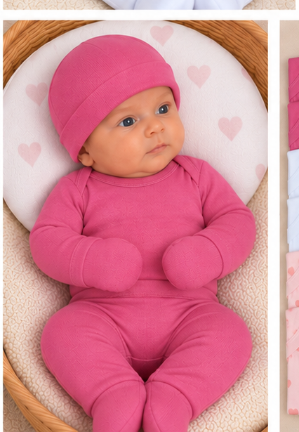 Set Ajuar Nacimiento Bebé Algodón Hipoalergénico Corazones