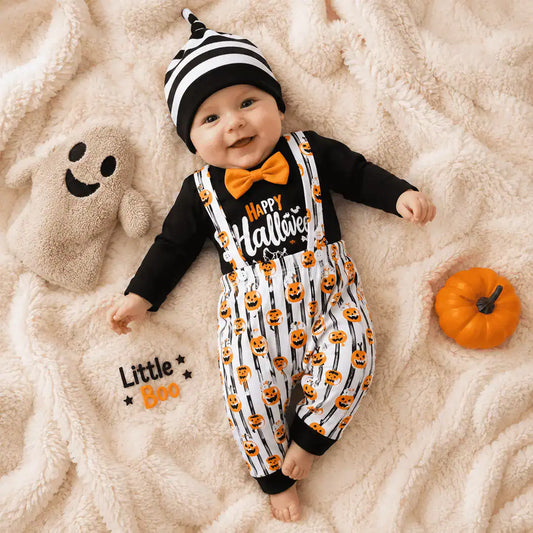 Disfraz Halloween Bebé Niño "Happy Halloween" | Set 3 Piezas con Moño
