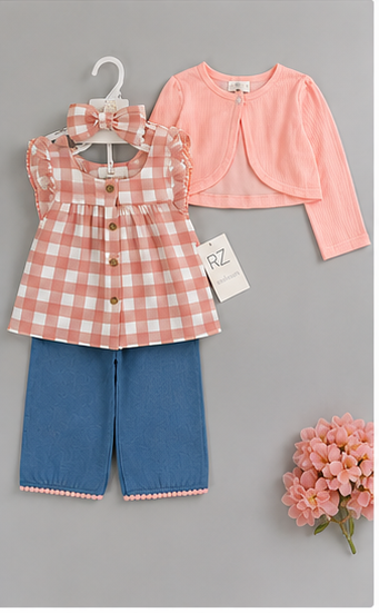 Conjunto Bombacho Niña 4 Piezas | Top Halter + Chaqueta Floral + Pantalón + Cintillo