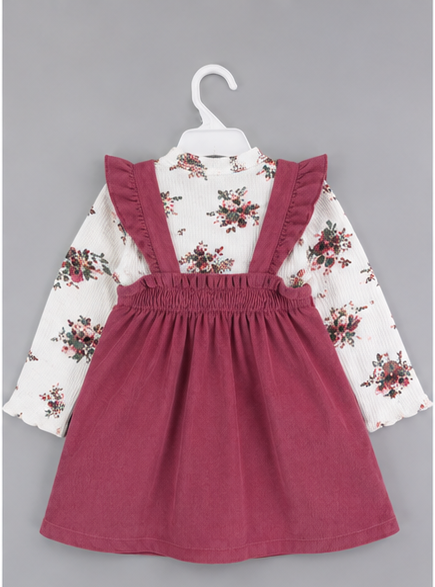 Vestido Cotelé Beba | Jumper con Bordado Floral + Polera Manga Larga