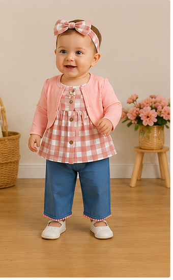Conjunto Bombacho Niña 4 Piezas | Top Halter + Chaqueta Floral + Pantalón + Cintillo
