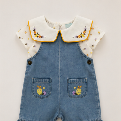 Jardinera Mezclilla Beba | Conjunto con Polera Bordada Verano