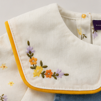 Jardinera Mezclilla Beba | Conjunto con Polera Bordada Verano