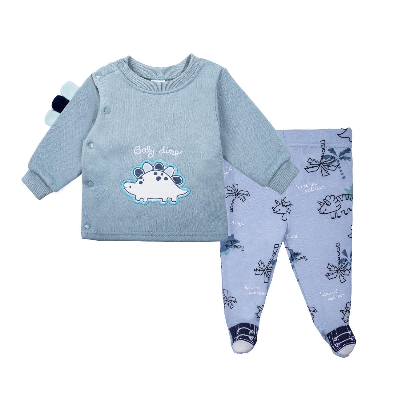 Traje 2 piezas Bebé Dino Celeste