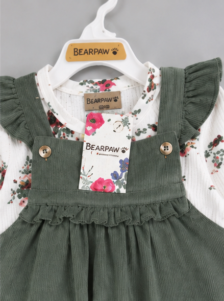Vestido Cotelé Beba | Jumper con Bordado Floral + Polera Manga Larga