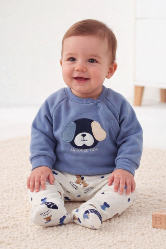 Traje 2 piezas Bebé Perrito Azul