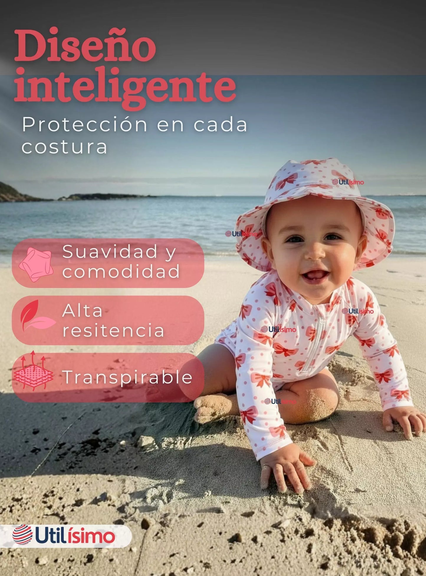 Traje de Baño Lazo Rosado con Gorro