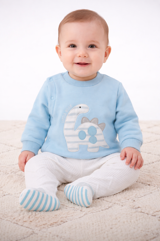 Traje 2 piezas Bebé Dino Celeste Pantalón blanco