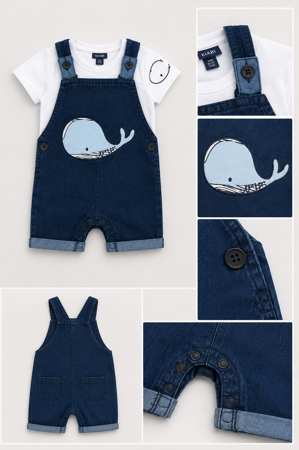 Jardinera Bebé Bordada | Conjunto con Polera Verano Niño | Ballena o Cebra