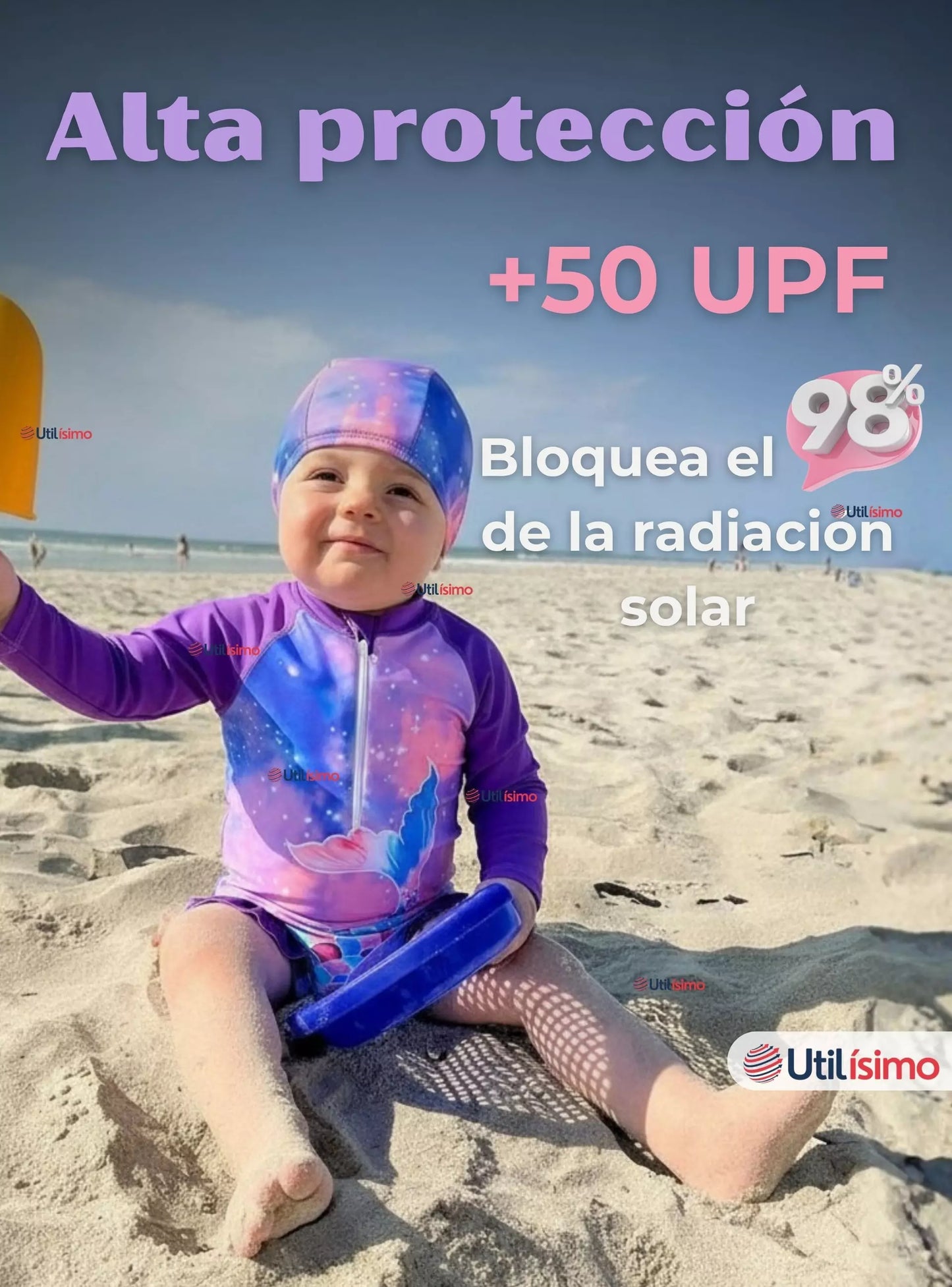 Traje de Baño Manga Larga Sirena con Gorro