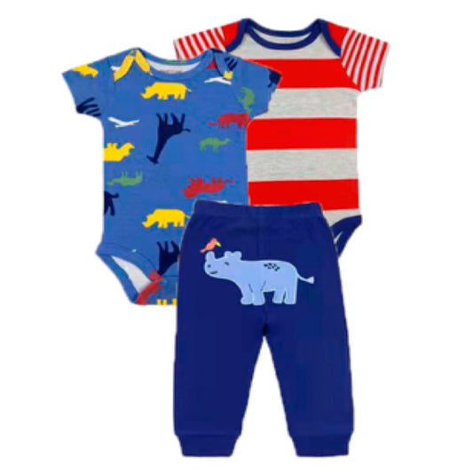 Conjunto Algodón 2 bodys+ pantalón animales