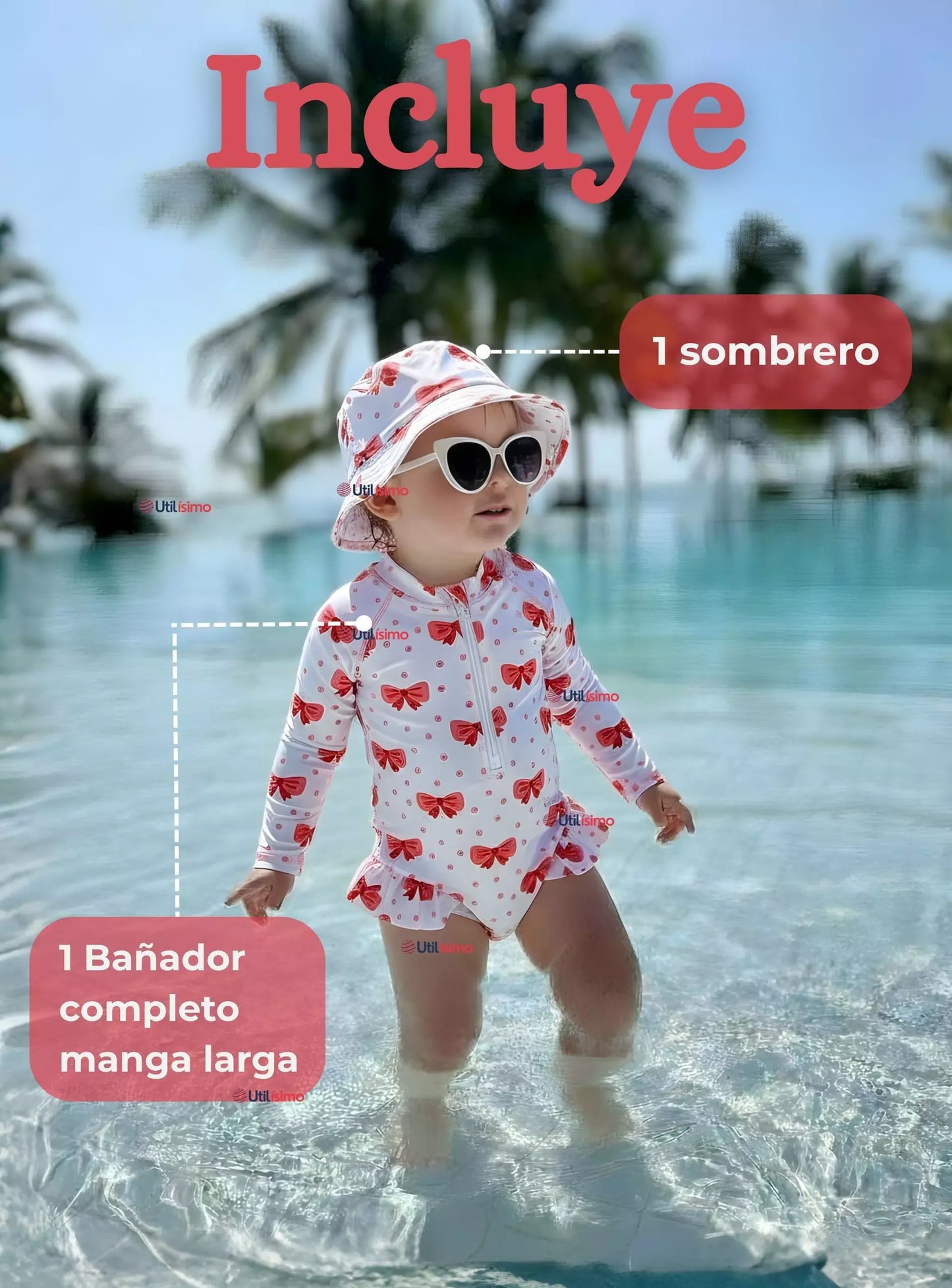 Traje de Baño Lazo Rosado con Gorro