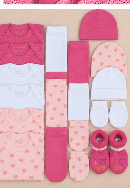 Set Ajuar Nacimiento Bebé Algodón Hipoalergénico Corazones