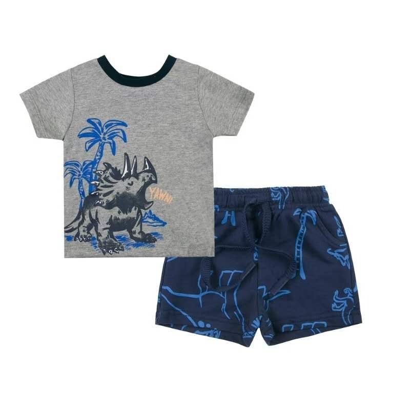 Conjunto de Verano para Bebé Niño: Polera y Short Dino Azul