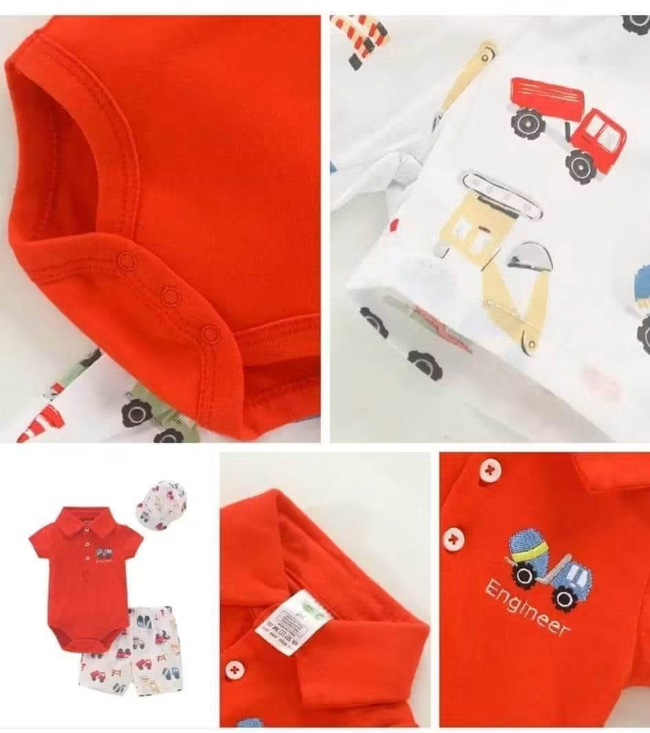 Conjunto de Verano para Bebé Niño de 3 Piezas: Body, Short y Jockey