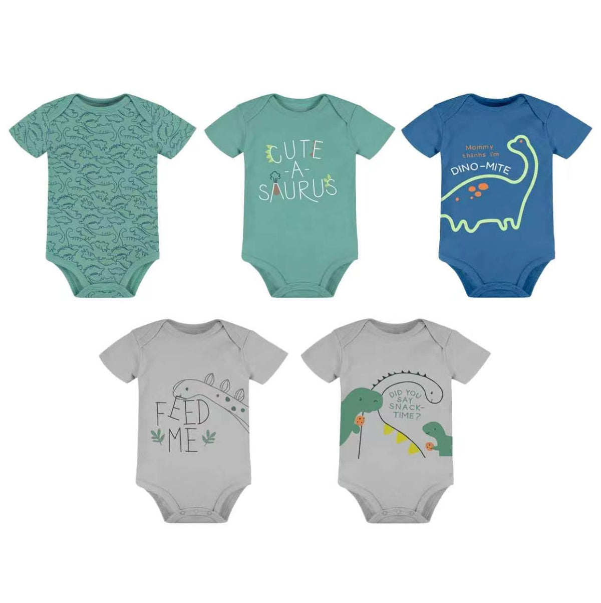 Set 5 Bodys M/C Bebé Dino Verde