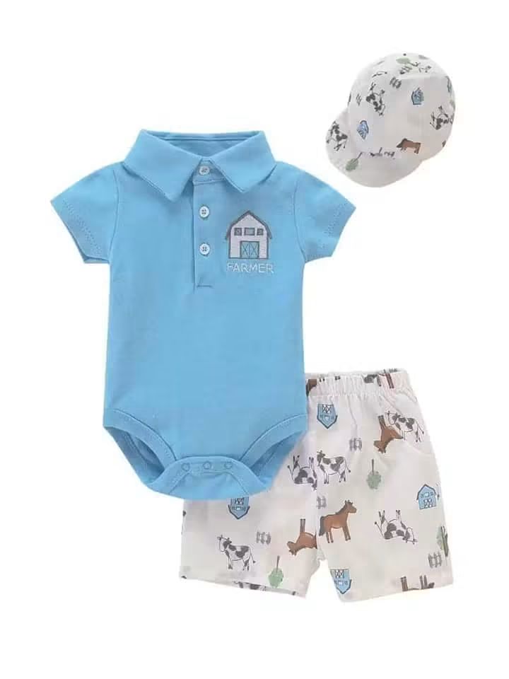 Conjunto de Verano para Bebé Niño de 3 Piezas: Body, Short y Jockey