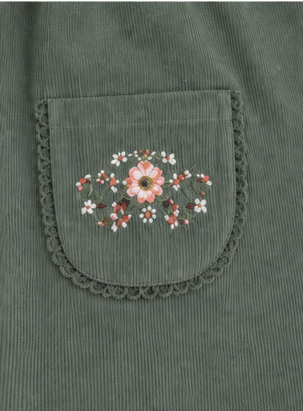 Vestido Cotelé Beba | Jumper con Bordado Floral + Polera Manga Larga