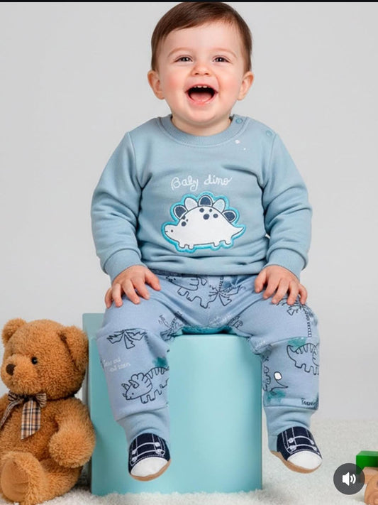 Traje 2 piezas Bebé Dino Celeste
