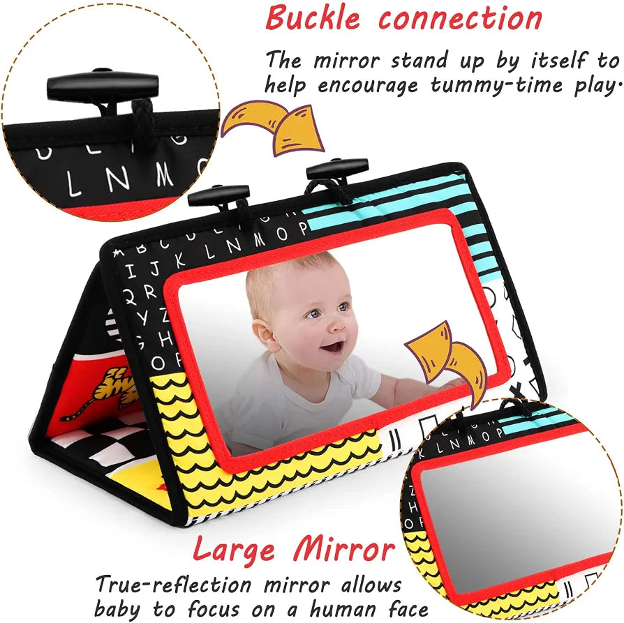 Espejo Sensorial Tummy Time – Alfombra de Alto Contraste para Bebés