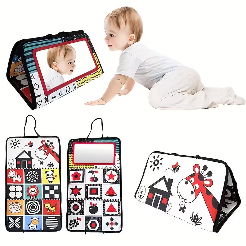 Espejo Sensorial Tummy Time – Alfombra de Alto Contraste para Bebés