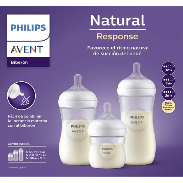 Set 3 Mamaderas Natural Response Transparente – AVENT